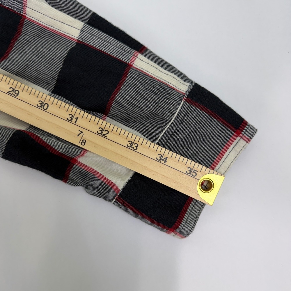Wrangler ATG Mens XXL Plaid Flannel Shirt All Terrain Gear Elbow Patch Black Red - Picture 13 of 14